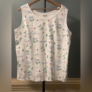Lands' End‎ White Tank Top beach boats size 2X plus